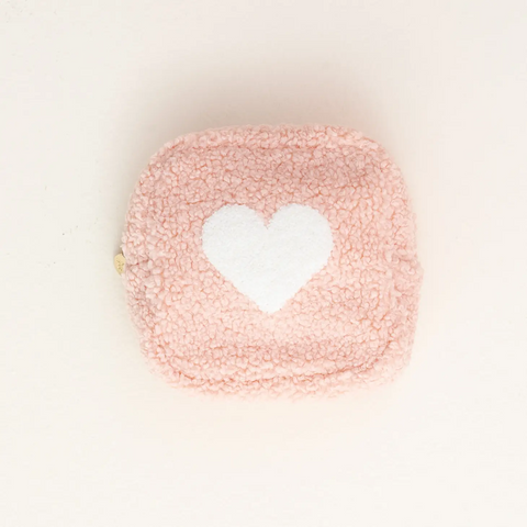 Square Teddy Pouch Heart-Pink