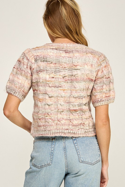 Puff Short Sleeve Cable Sweater Top