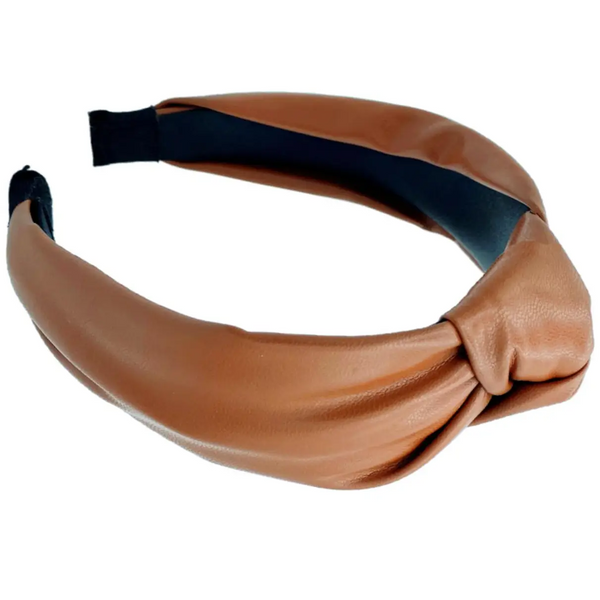 Brooklyn Headband - Camel | Faux Leather Top Knot Headband