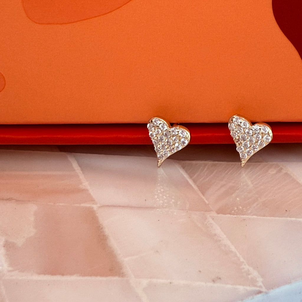 CZ Heart Stud Earrings