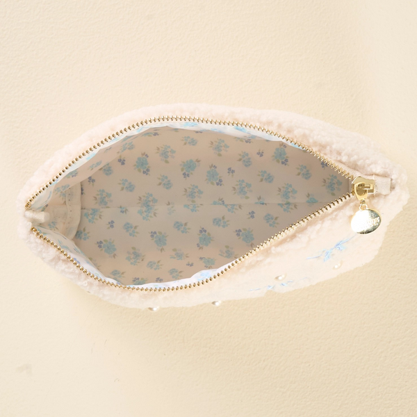 Pearl Teddy Pouch-Blue Bow