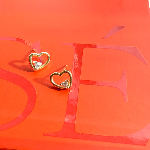 CZ Heart Stud Earrings