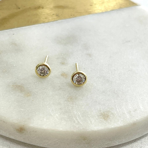 CZ Dot Stud Earrings (Gold, Silver)