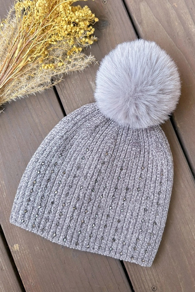 Blink Detail Knitted Beanie with Faux Fur Pom Pom (Choose Color)