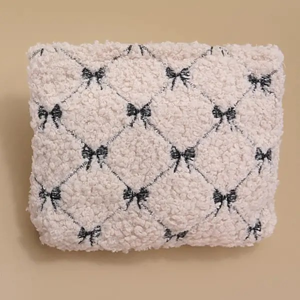 Bow Soft Lamb Wool Cosmetic Pouch