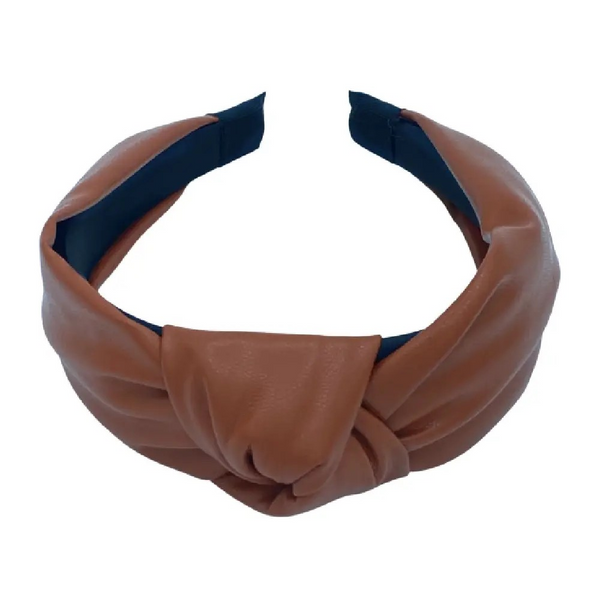 Brooklyn Headband - Camel | Faux Leather Top Knot Headband