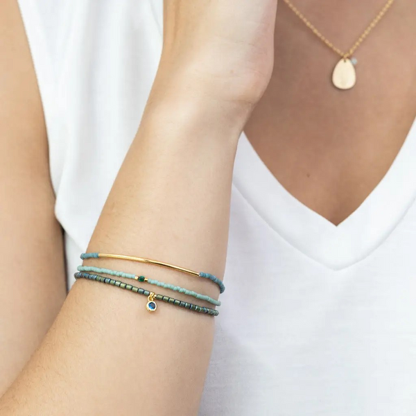 Tonal Miyuki Bracelet Trio -Turquoise/Gold