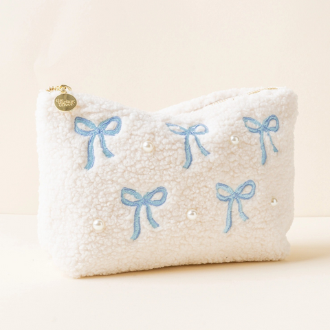 Pearl Teddy Pouch-Blue Bow