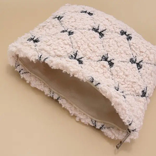 Bow Soft Lamb Wool Cosmetic Pouch