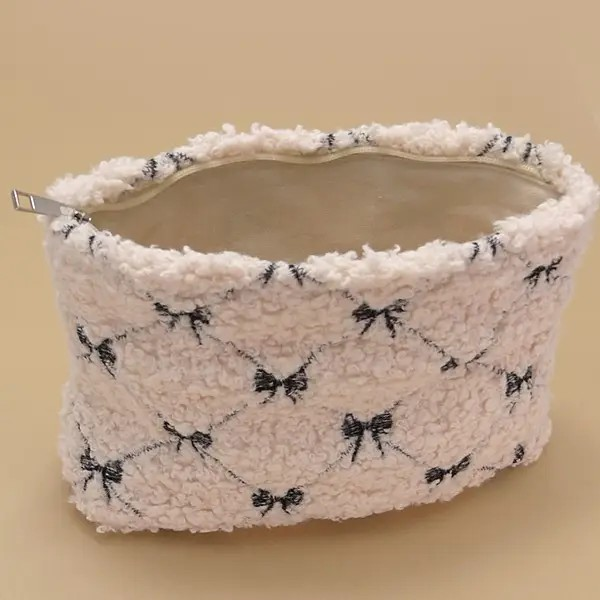 Bow Soft Lamb Wool Cosmetic Pouch