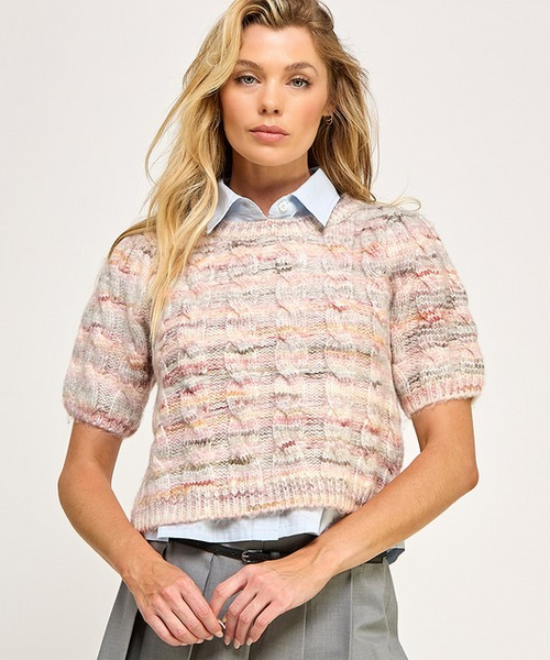 Puff Short Sleeve Cable Sweater Top