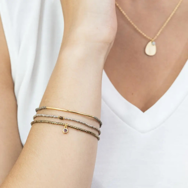 Tonal Miyuki Bracelet Trio -Pewter/Gold