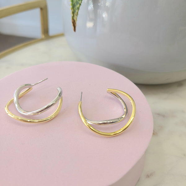 Mixed Metals Stud Hoop Earrings