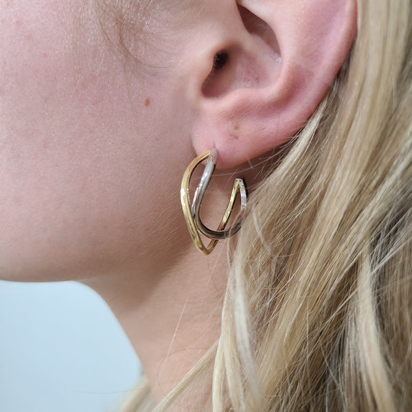 Mixed Metals Stud Hoop Earrings